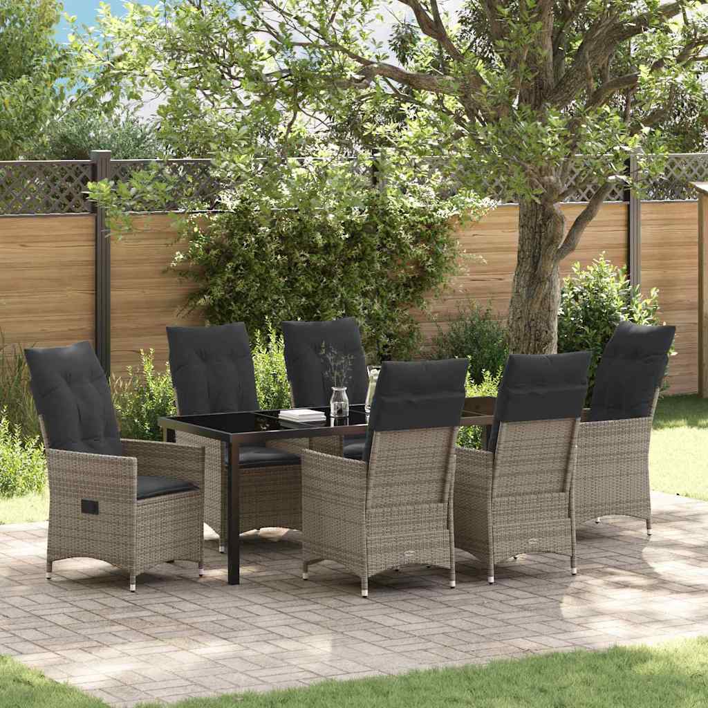 vidaXL Salon de jardin à dîner avec coussins 7 pcs Gris résine tressée