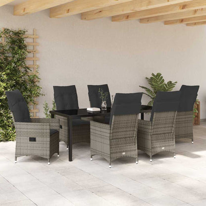 vidaXL Salon de jardin à dîner avec coussins 7 pcs Gris résine tressée