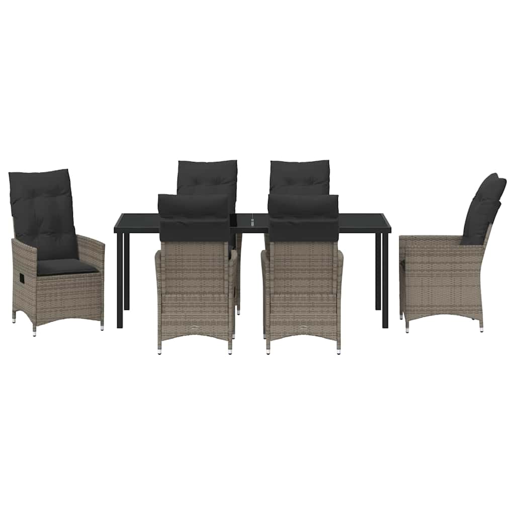 vidaXL Salon de jardin à dîner avec coussins 7 pcs Gris résine tressée