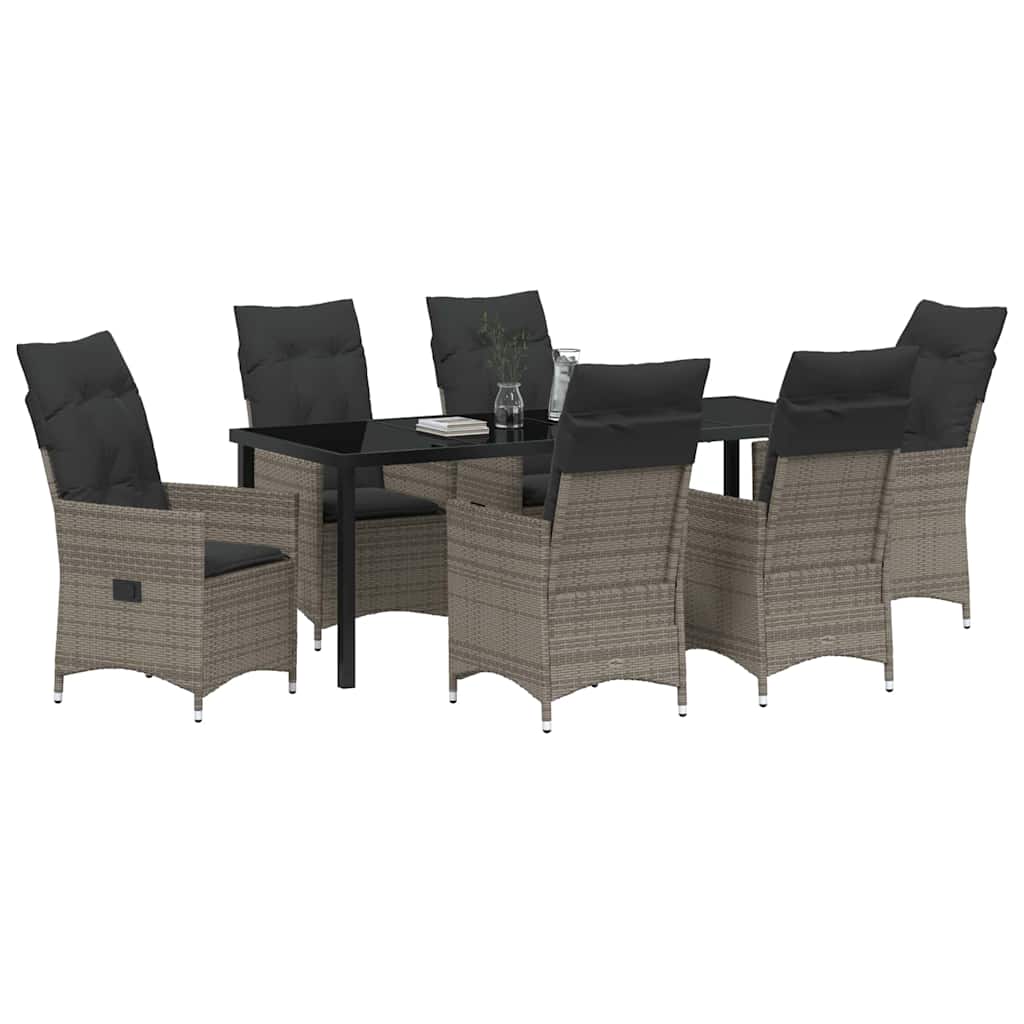 vidaXL Salon de jardin à dîner avec coussins 7 pcs Gris résine tressée