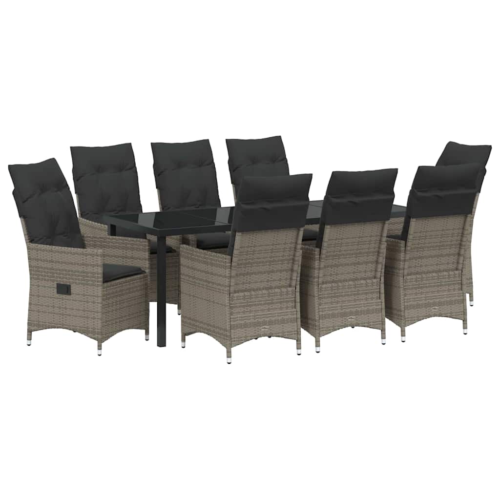 vidaXL Garten Essgruppe mit Kissen 9 pcs Grau Poly-Rattan
