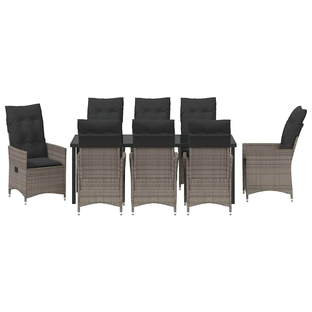 vidaXL Garten Essgruppe mit Kissen 9 pcs Grau Poly-Rattan