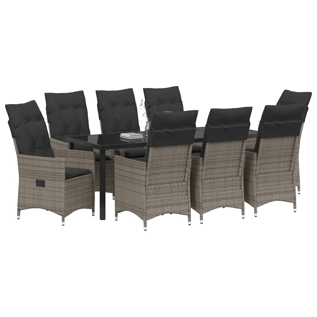 vidaXL Garten Essgruppe mit Kissen 9 pcs Grau Poly-Rattan
