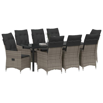 vidaXL Garten Essgruppe mit Kissen 9 pcs Grau Poly-Rattan