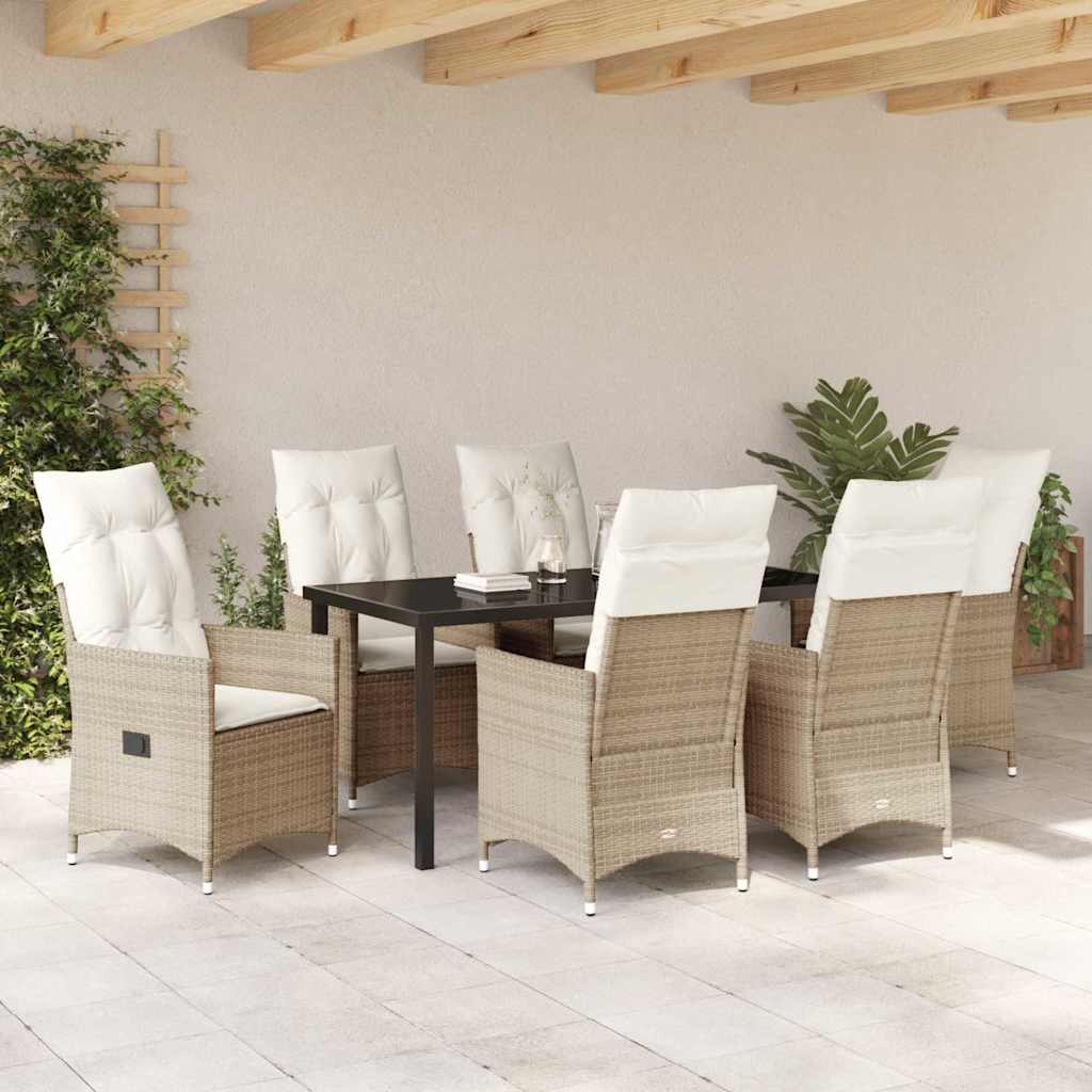 vidaXL Garten Essgruppe mit Kissen 7 pcs Beige Poly-Rattan