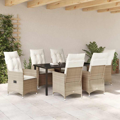 vidaXL Garten Essgruppe mit Kissen 7 pcs Beige Poly-Rattan