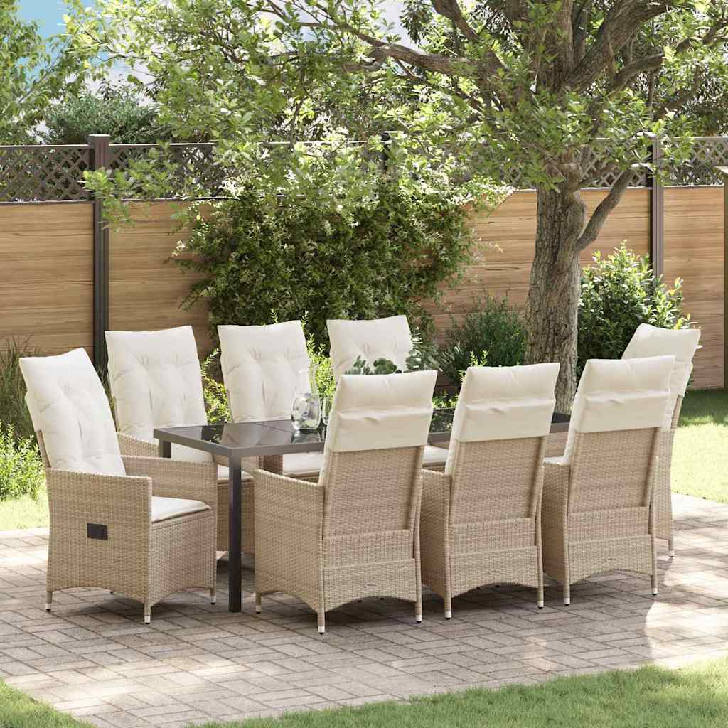 vidaXL Salon de jardin à dîner avec coussins 9 pcs Beige Résine tressée