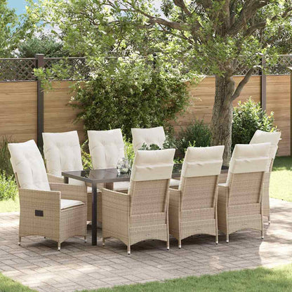 vidaXL Salon de jardin à dîner avec coussins 9 pcs Beige Résine tressée