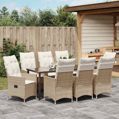 vidaXL Salon de jardin à dîner avec coussins 9 pcs Beige Résine tressée