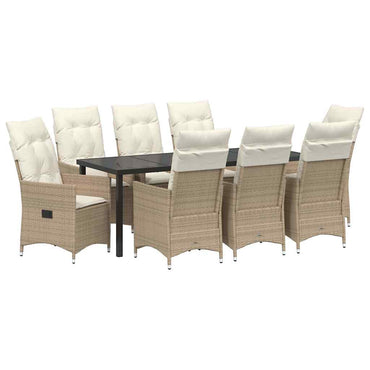 vidaXL Salon de jardin à dîner avec coussins 9 pcs Beige Résine tressée