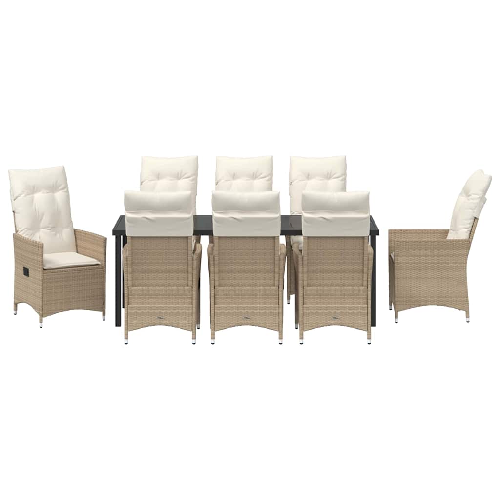 vidaXL Salon de jardin à dîner avec coussins 9 pcs Beige Résine tressée