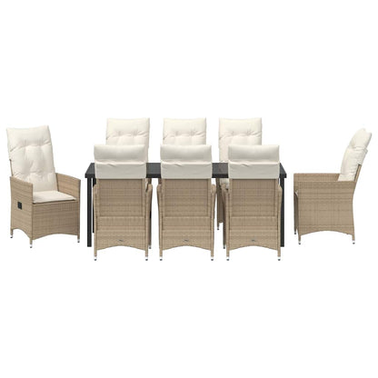 vidaXL Salon de jardin à dîner avec coussins 9 pcs Beige Résine tressée