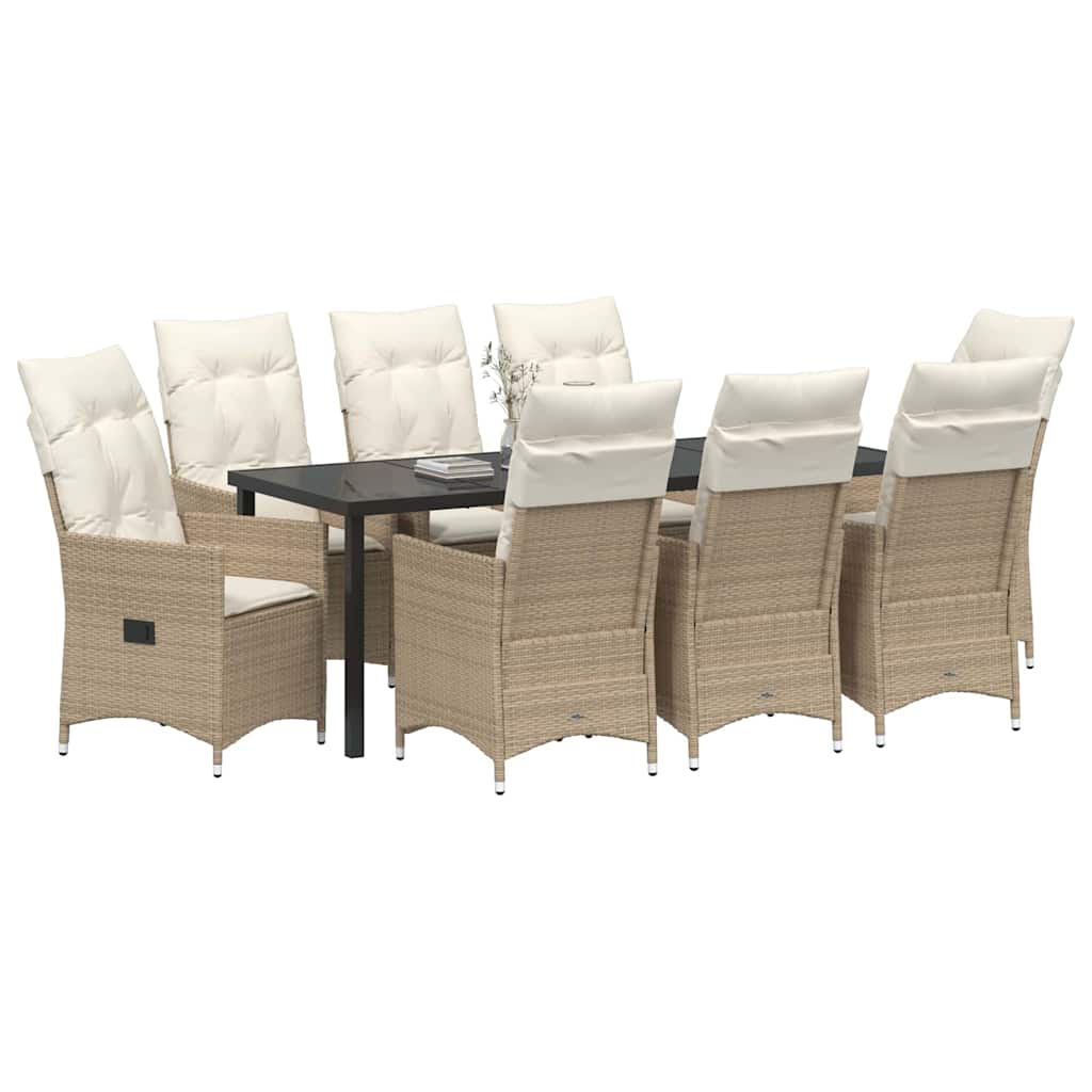 vidaXL Salon de jardin à dîner avec coussins 9 pcs Beige Résine tressée