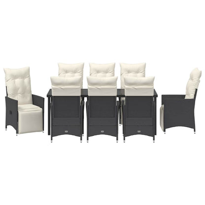 Garten Essgruppe mit Kissen 9 pcs Schwarz Poly-Rattan
