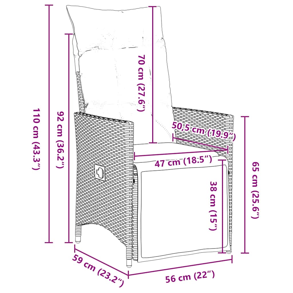 Garten Essgruppe mit Kissen 9 pcs Schwarz Poly-Rattan