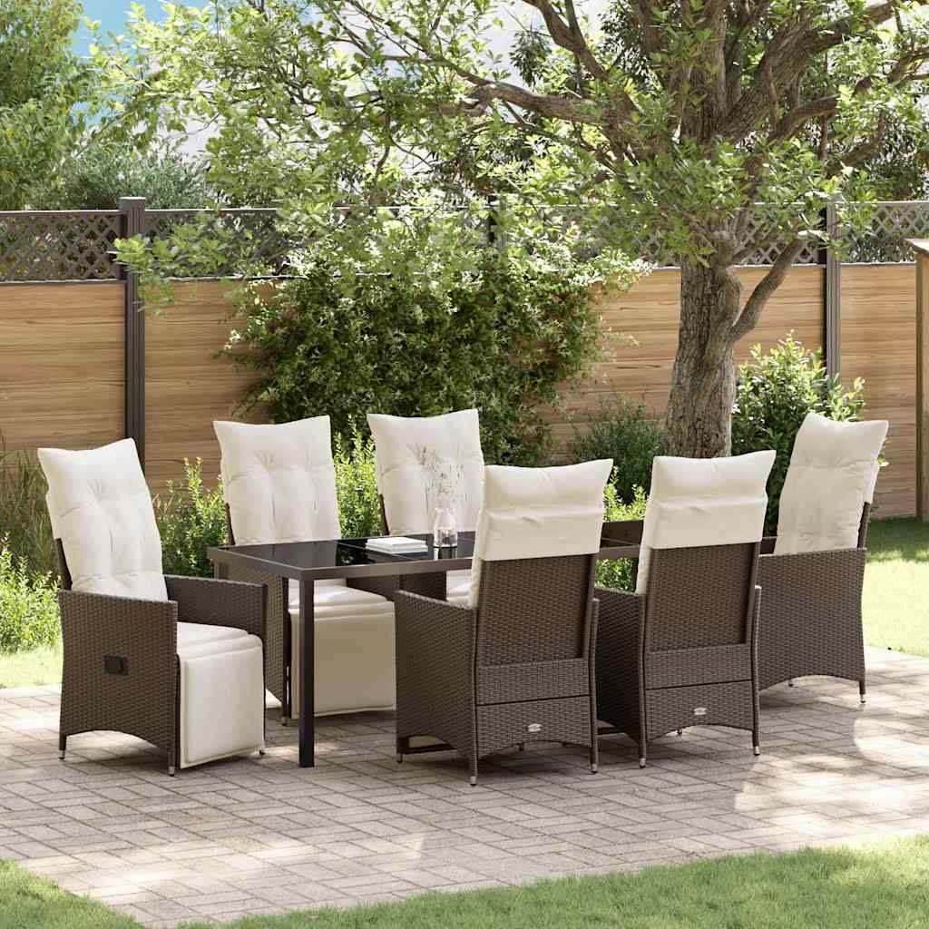 Garten Essgruppe mit Kissen 7 pcs Braun Poly-Rattan