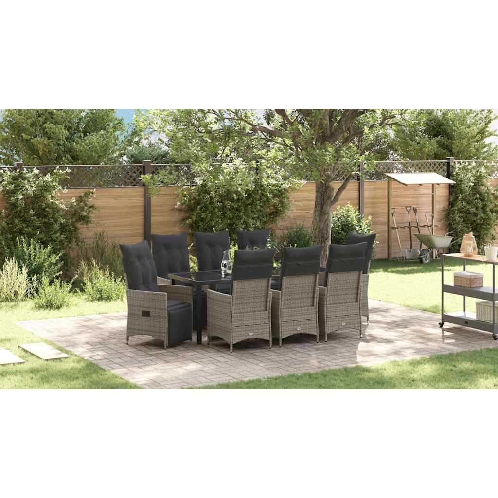 Garten Essgruppe mit Kissen 9 pcs Grau Poly-Rattan