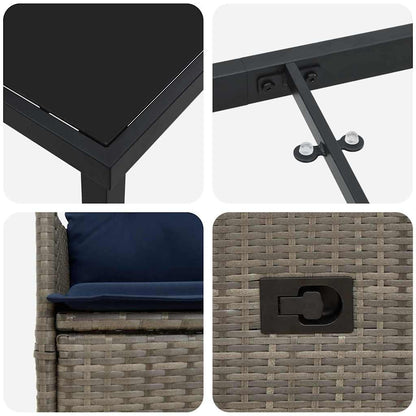 Tisch- und Stuhlset mit Kissen 5 pcs Grau PE-Rattan