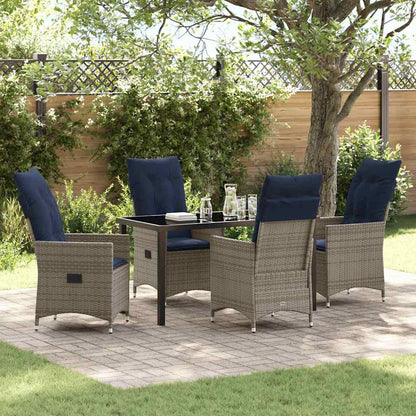 Tisch- und Stuhlset mit Kissen 5 pcs Grau PE-Rattan