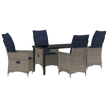 Tisch- und Stuhlset mit Kissen 5 pcs Grau PE-Rattan