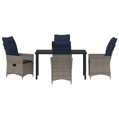 Tisch- und Stuhlset mit Kissen 5 pcs Grau PE-Rattan