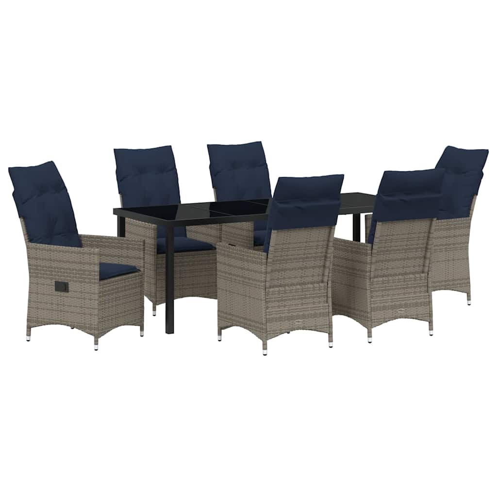 Tisch- und Stuhlset mit Kissen 7 pcs Grau PE-Rattan