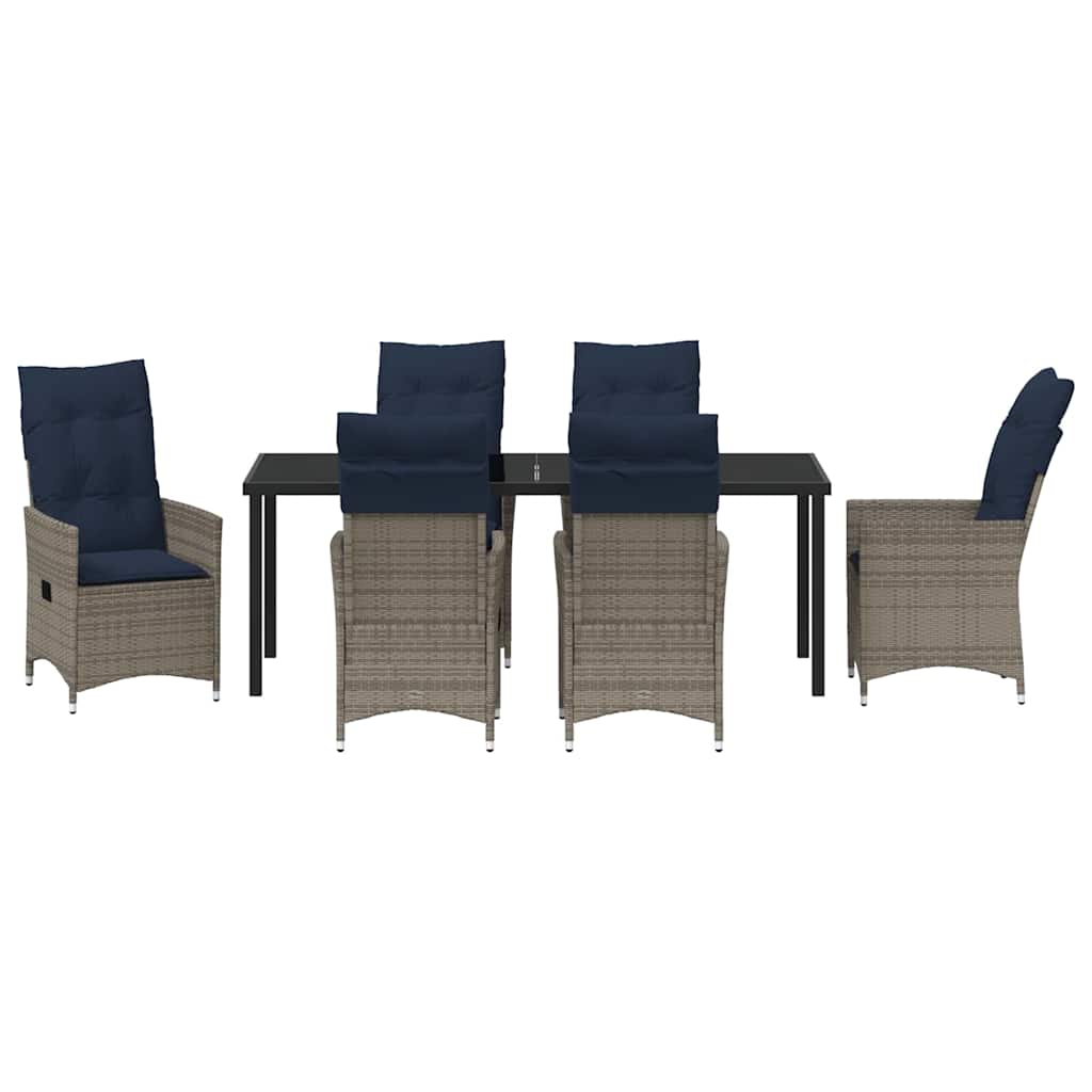 Tisch- und Stuhlset mit Kissen 7 pcs Grau PE-Rattan