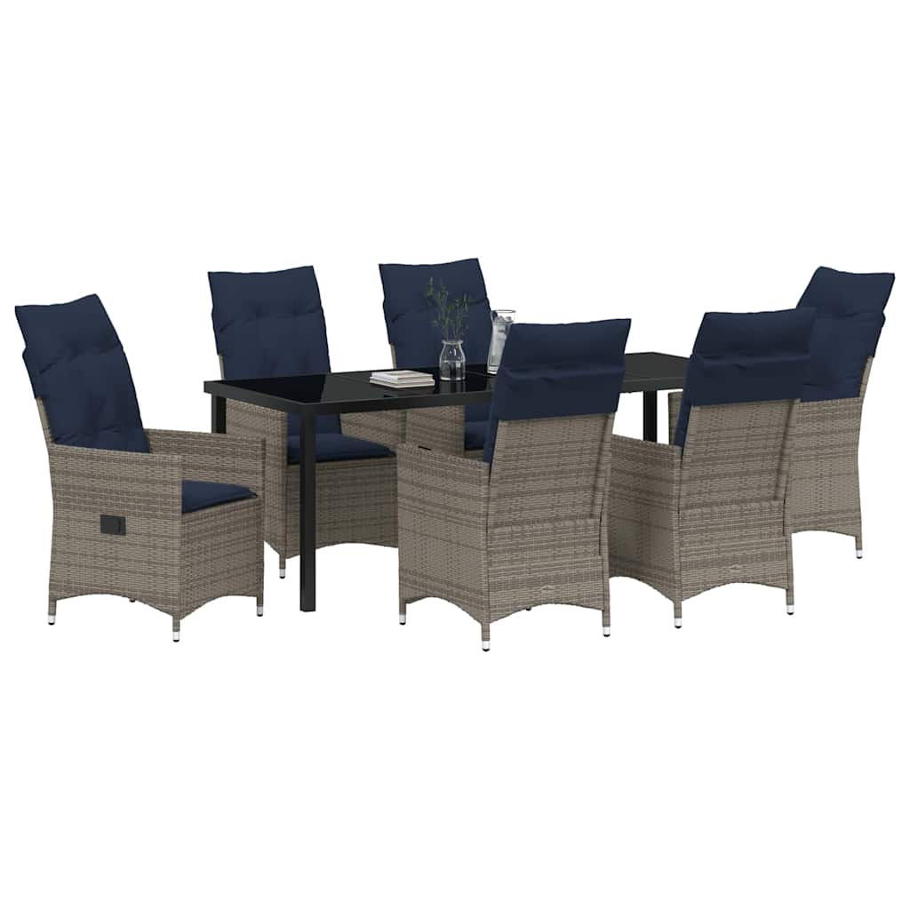Tisch- und Stuhlset mit Kissen 7 pcs Grau PE-Rattan