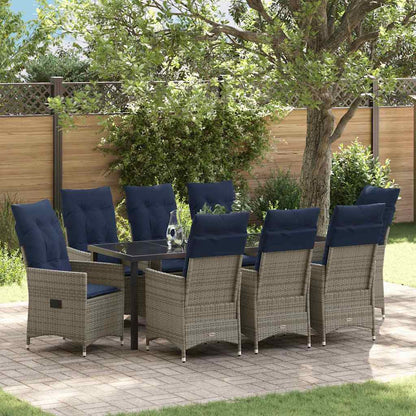 Tisch- und Stuhlset mit Kissen 9 pcs Grau PE-Rattan
