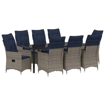 Tisch- und Stuhlset mit Kissen 9 pcs Grau PE-Rattan