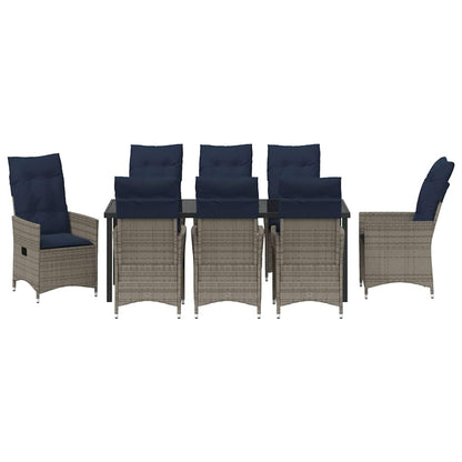 Tisch- und Stuhlset mit Kissen 9 pcs Grau PE-Rattan