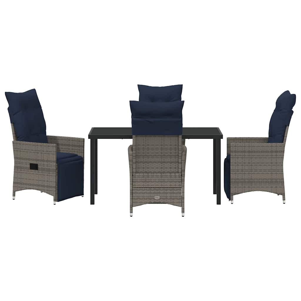 Tisch- und Stuhlset mit Kissen 5 pcs Grau PE-Rattan