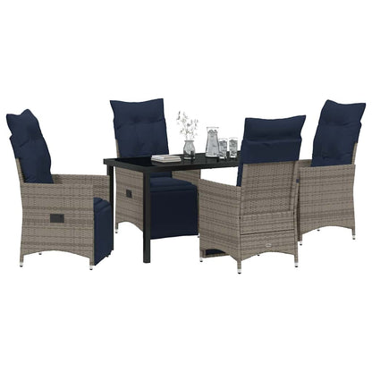 Tisch- und Stuhlset mit Kissen 5 pcs Grau PE-Rattan