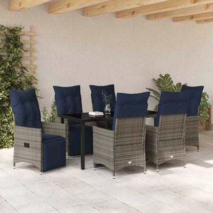 Tisch- und Stuhlset mit Kissen 7 pcs Grau PE-Rattan