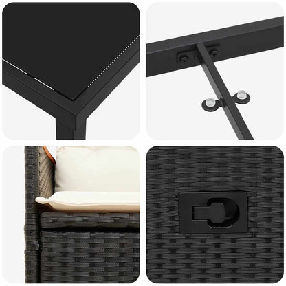 Garten Essgruppe mit Kissen 7 pcs Schwarz Poly-Rattan