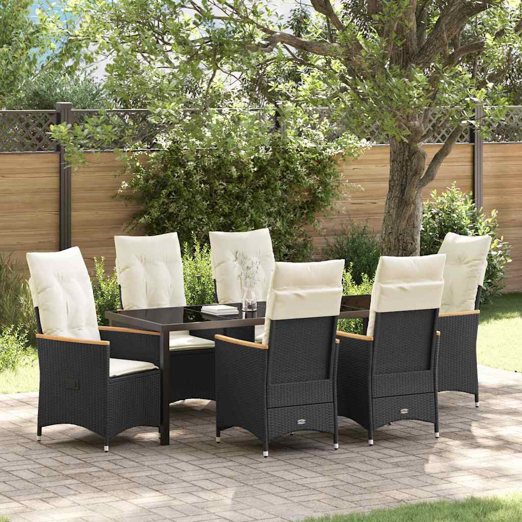 Garten Essgruppe mit Kissen 7 pcs Schwarz Poly-Rattan