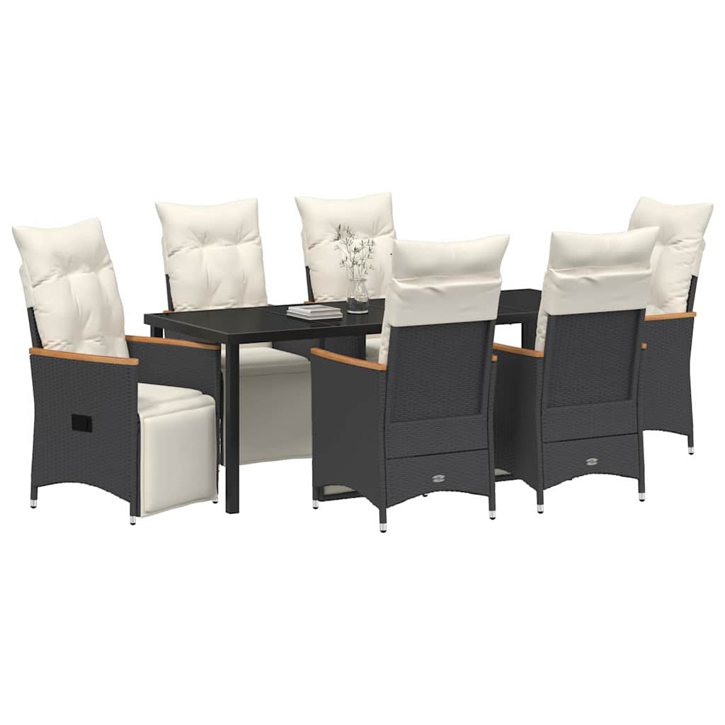 Garten Essgruppe mit Kissen 7 pcs Schwarz Poly-Rattan