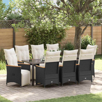Garten Essgruppe mit Kissen 9 pcs Schwarz Poly-Rattan