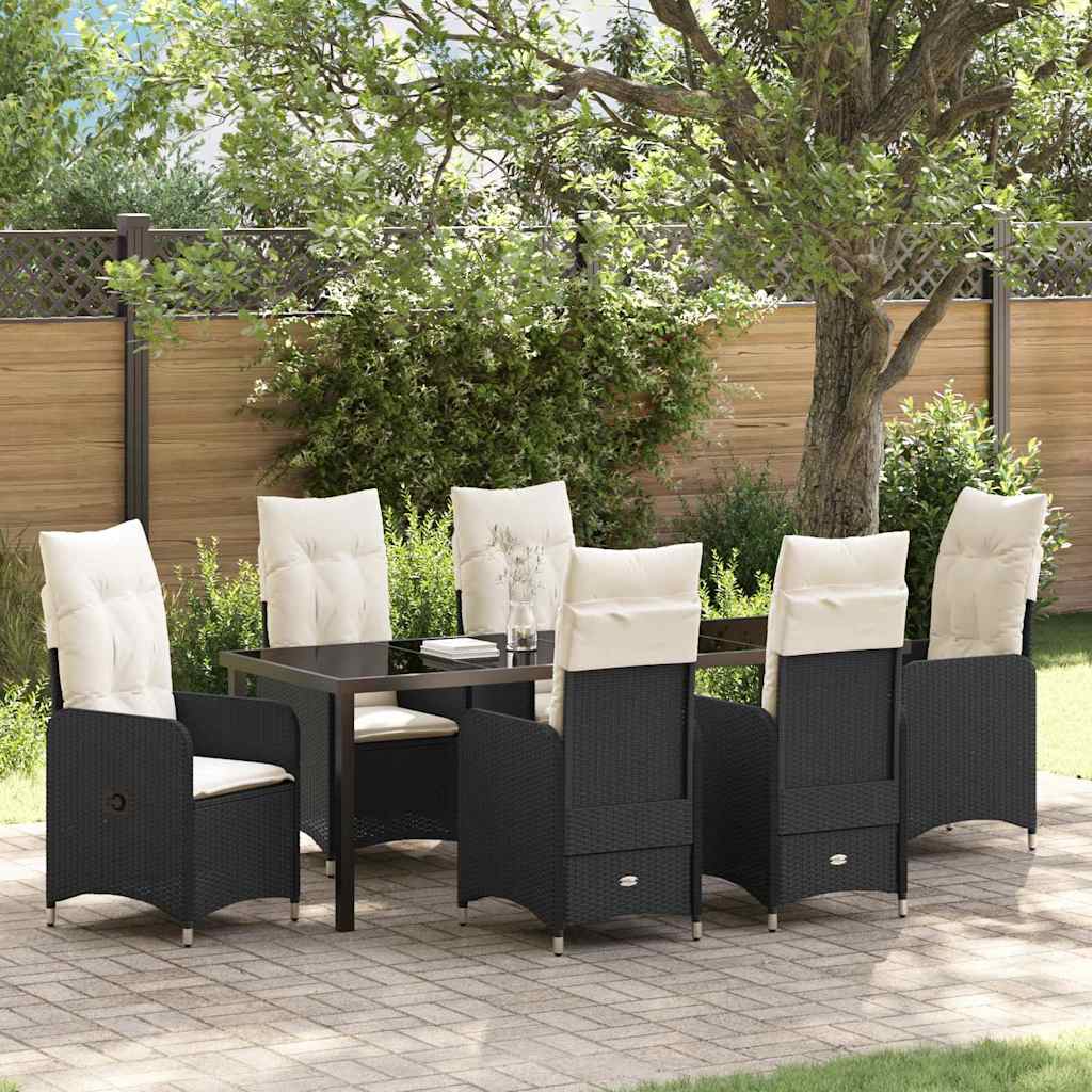 Garten Essgruppe mit Kissen 7 pcs Schwarz Poly-Rattan