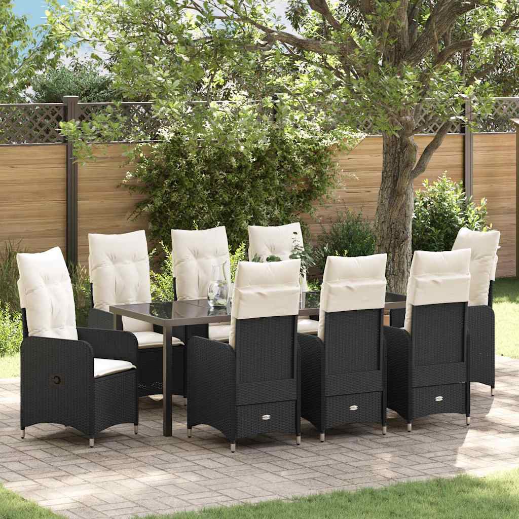 Garten Essgruppe mit Kissen 9 pcs Schwarz Poly-Rattan