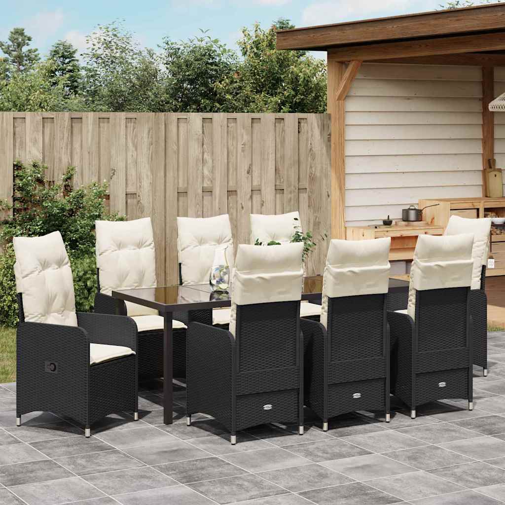 Garten Essgruppe mit Kissen 9 pcs Schwarz Poly-Rattan