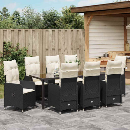 Garten Essgruppe mit Kissen 9 pcs Schwarz Poly-Rattan