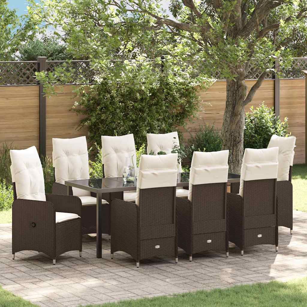 Garten Essgruppe mit Kissen 9 pcs Braun Poly-Rattan