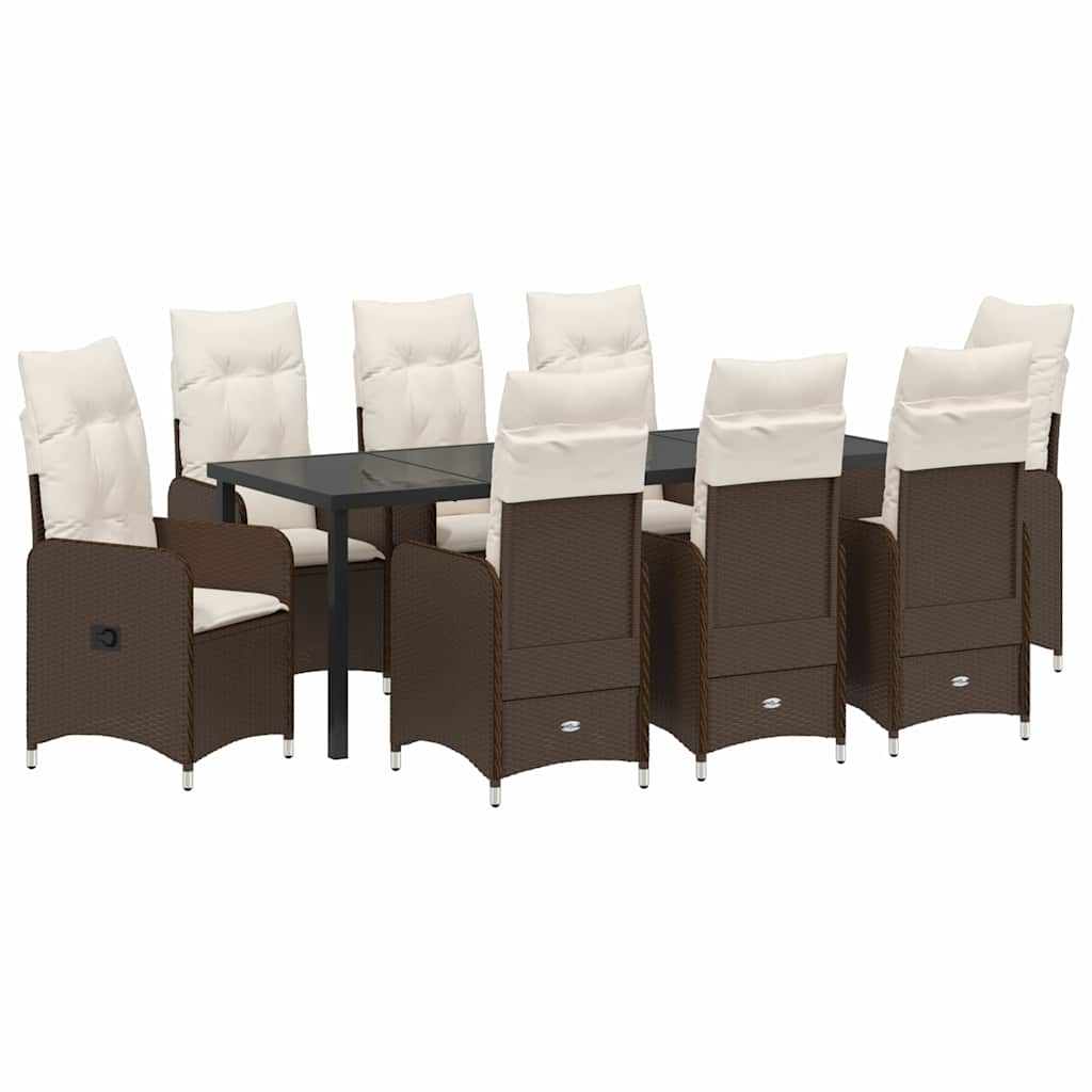 Garten Essgruppe mit Kissen 9 pcs Braun Poly-Rattan