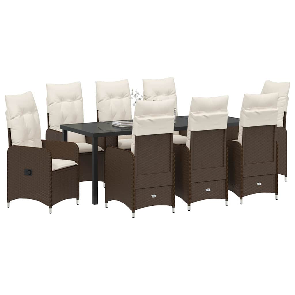 Garten Essgruppe mit Kissen 9 pcs Braun Poly-Rattan