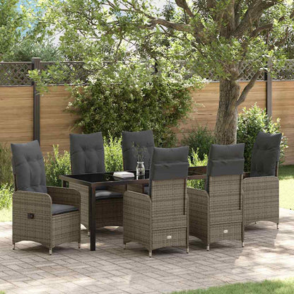 Garten Essgruppe mit Kissen 7 pcs Grau Poly-Rattan