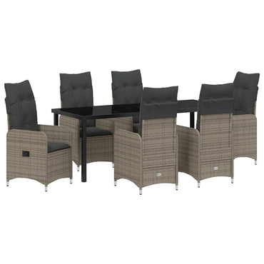 vidaXL Garten Essgruppe mit Kissen 7 pcs Grau Poly Rattan