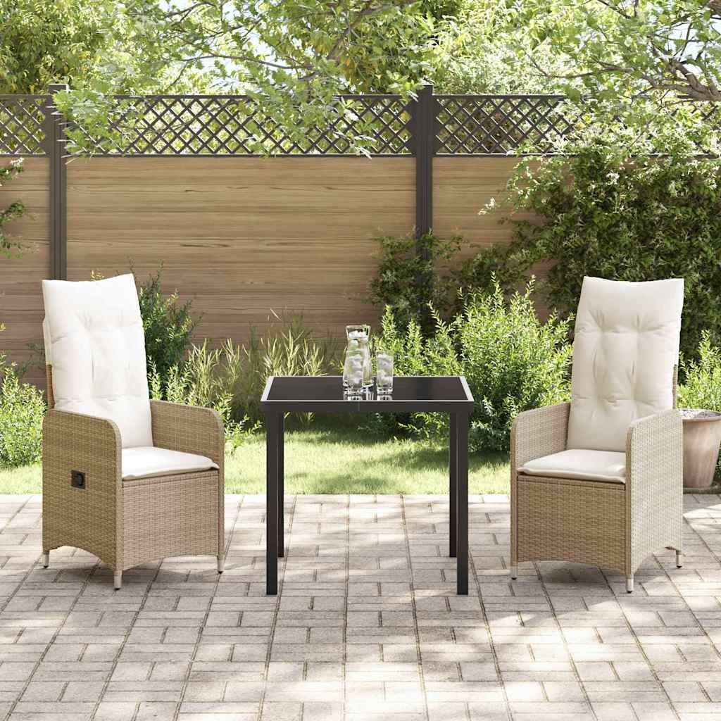 vidaXL Salon de jardin avec coussins 3 pcs Beige Résine tressée