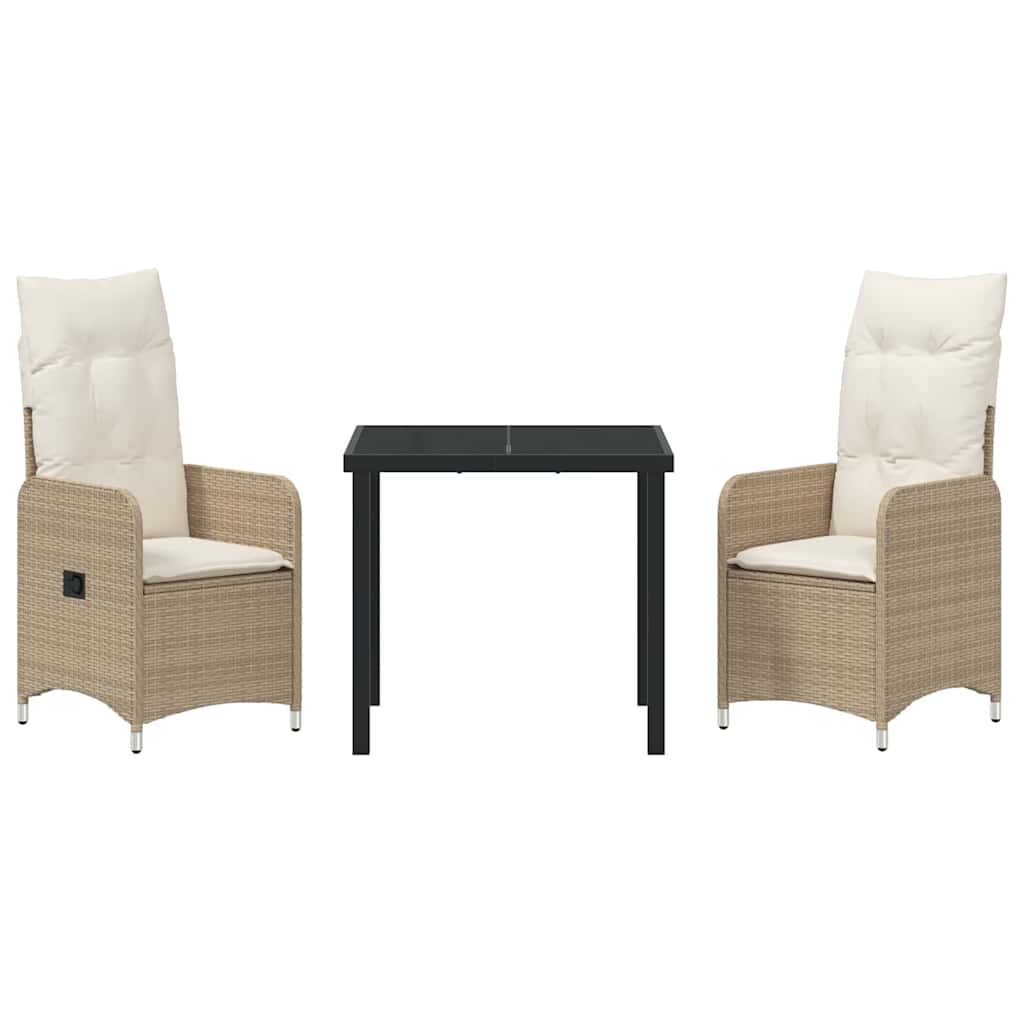 vidaXL Salon de jardin avec coussins 3 pcs Beige Résine tressée