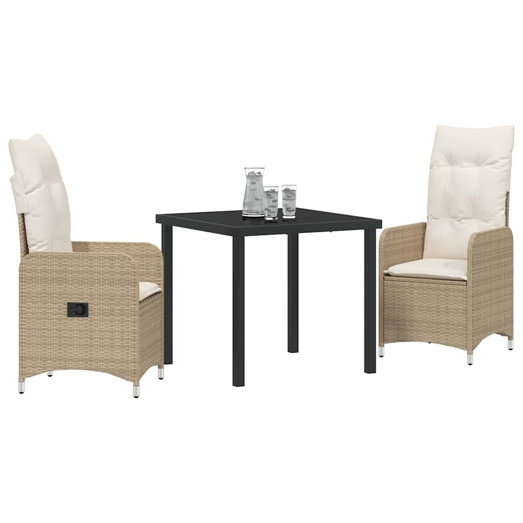 vidaXL Salon de jardin avec coussins 3 pcs Beige Résine tressée